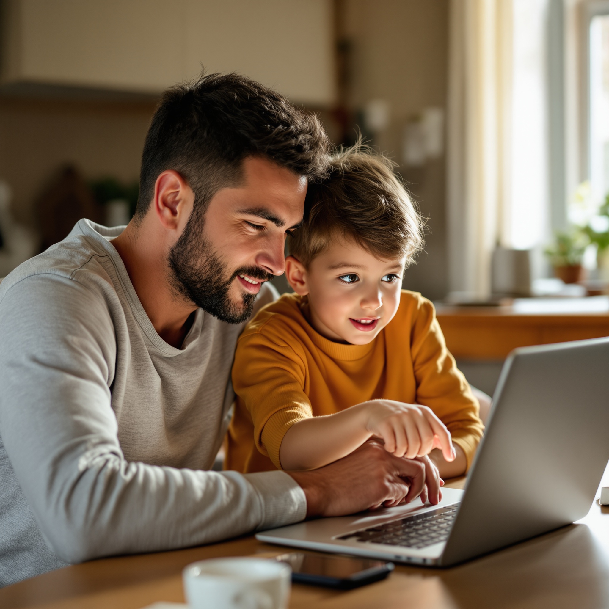 A parent and child looking at a laptop together